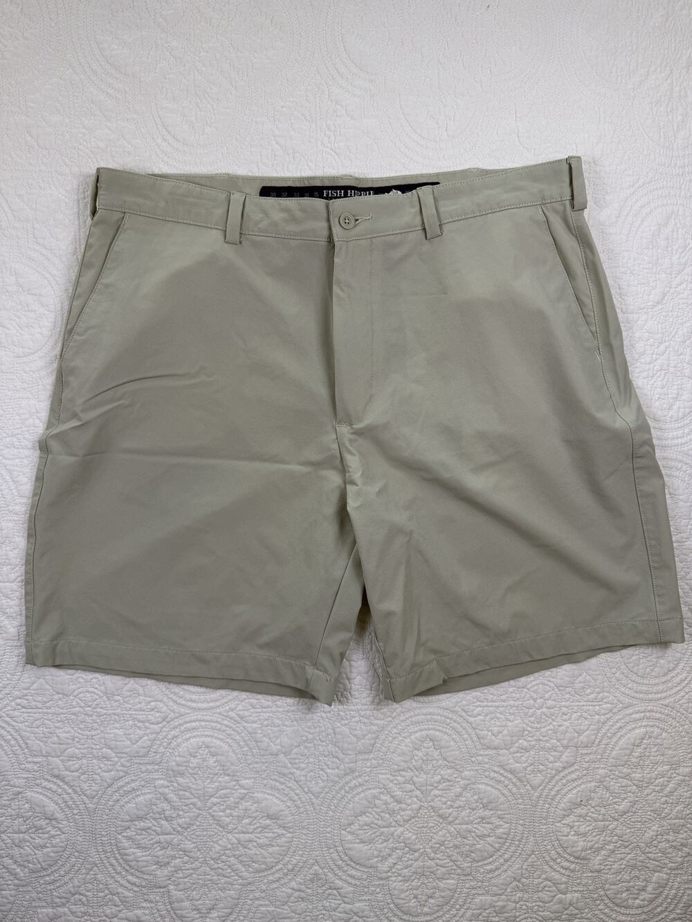Fish Hippie Drift Performance Shorts Mens 38 Khaki 8” Stretch Quick Dry Golf